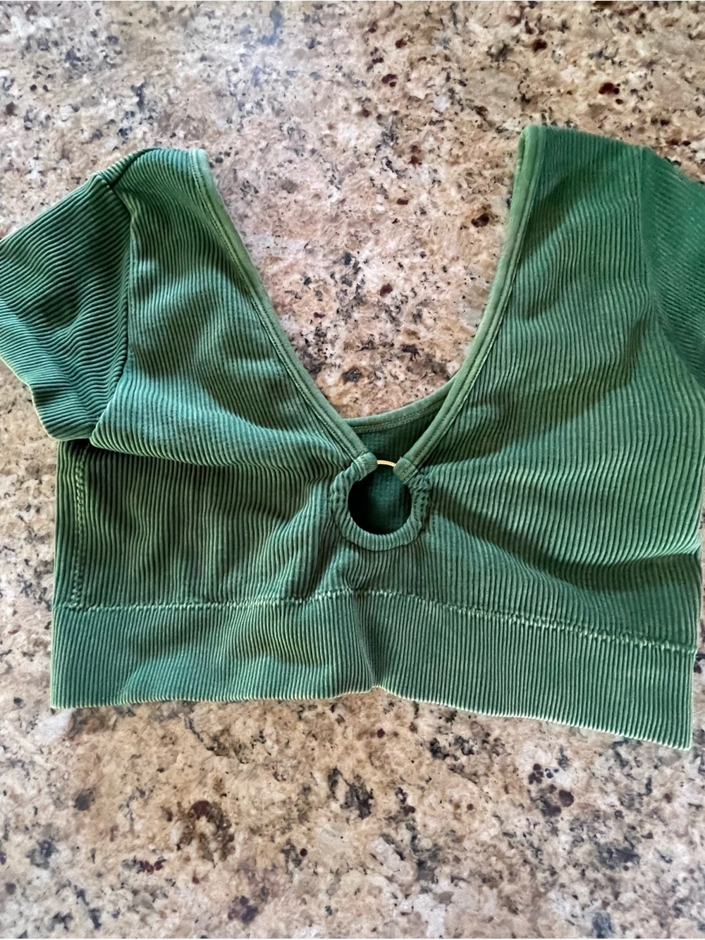 Aerie Green Ribbed Crop Top with Front Ring